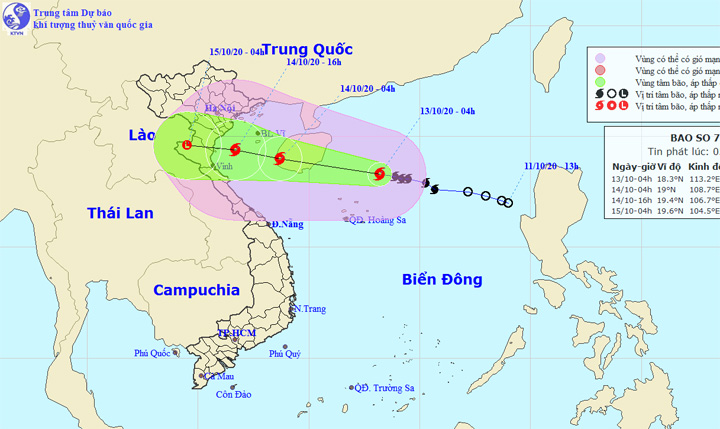 Bão số 7 đang di chuyển vào Vịnh Bắc Bộ