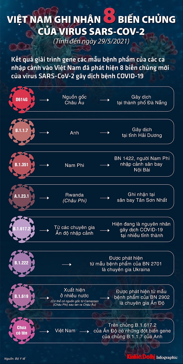 [Infographic] Việt Nam ghi nhận 8 biến chủng của virus SARS-CoV-2