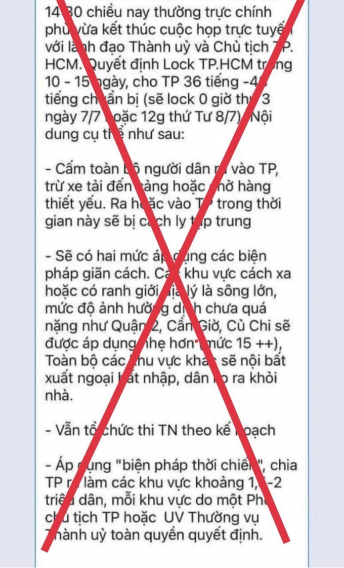 Bác bỏ thông tin lan truyền 'lock TP HCM trong 10-15 ngày'