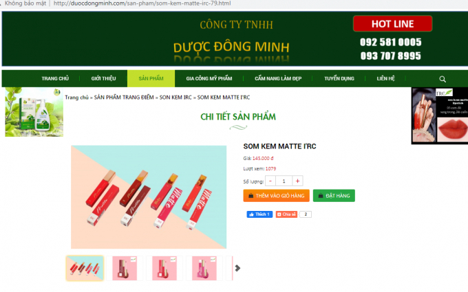 Thu hồi Son môi I’RC MATTE mã màu 02 của Dược Đông Minh trên toàn quốc