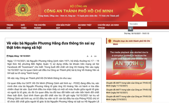 Công an TP HCM thông tin chính thức việc bà Nguyễn Phương Hằng tố bị hành hung ở cơ quan điều tra
