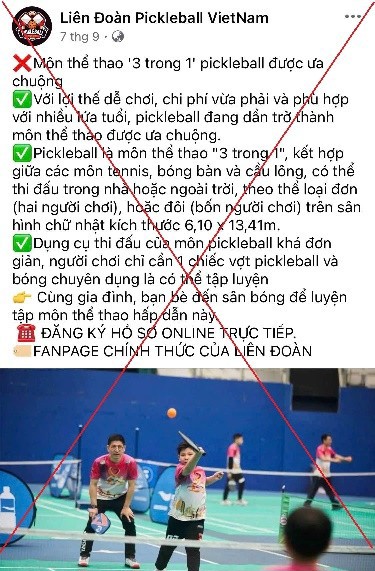 Cảnh báo các trang facebook giả mạo “Liên đoàn Pickleball Việt Nam” để lừa đảo