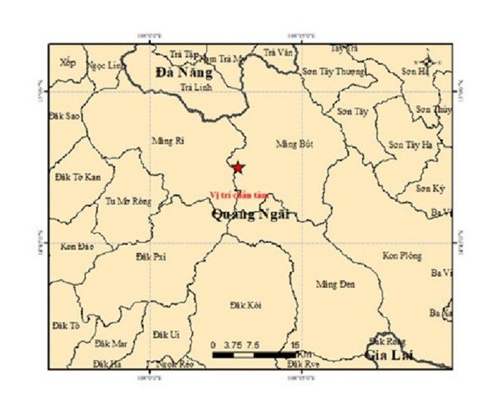 Liên tiếp 15 trận động đất xảy ra tại hai xã miền núi Quảng Ngãi trong sáng 6/10